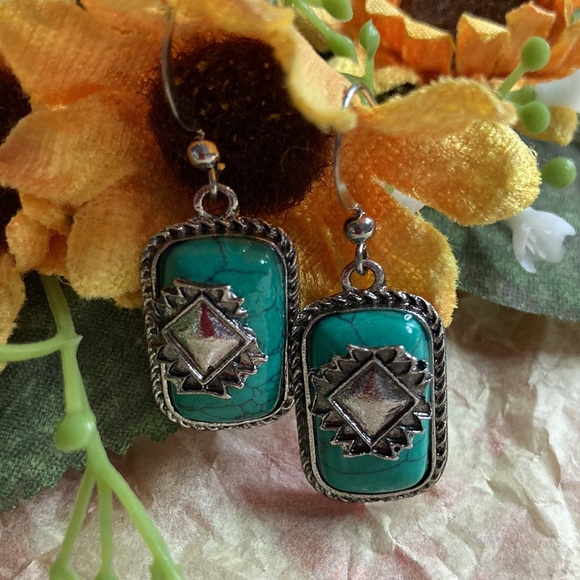 🆕 NWOT STERLING SILVER WITH TURQUOISE BLUE EARRINGS - Picture 3 of 9
